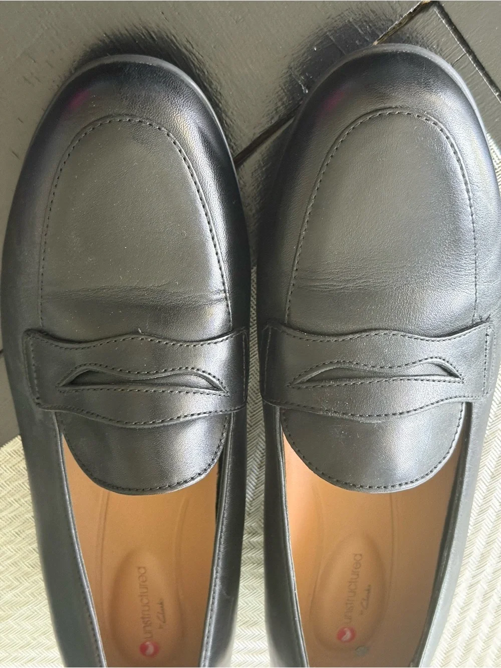 Clark's Women's Un Blush Go Penny Loafer Black Leather Size 8 Career Comfort